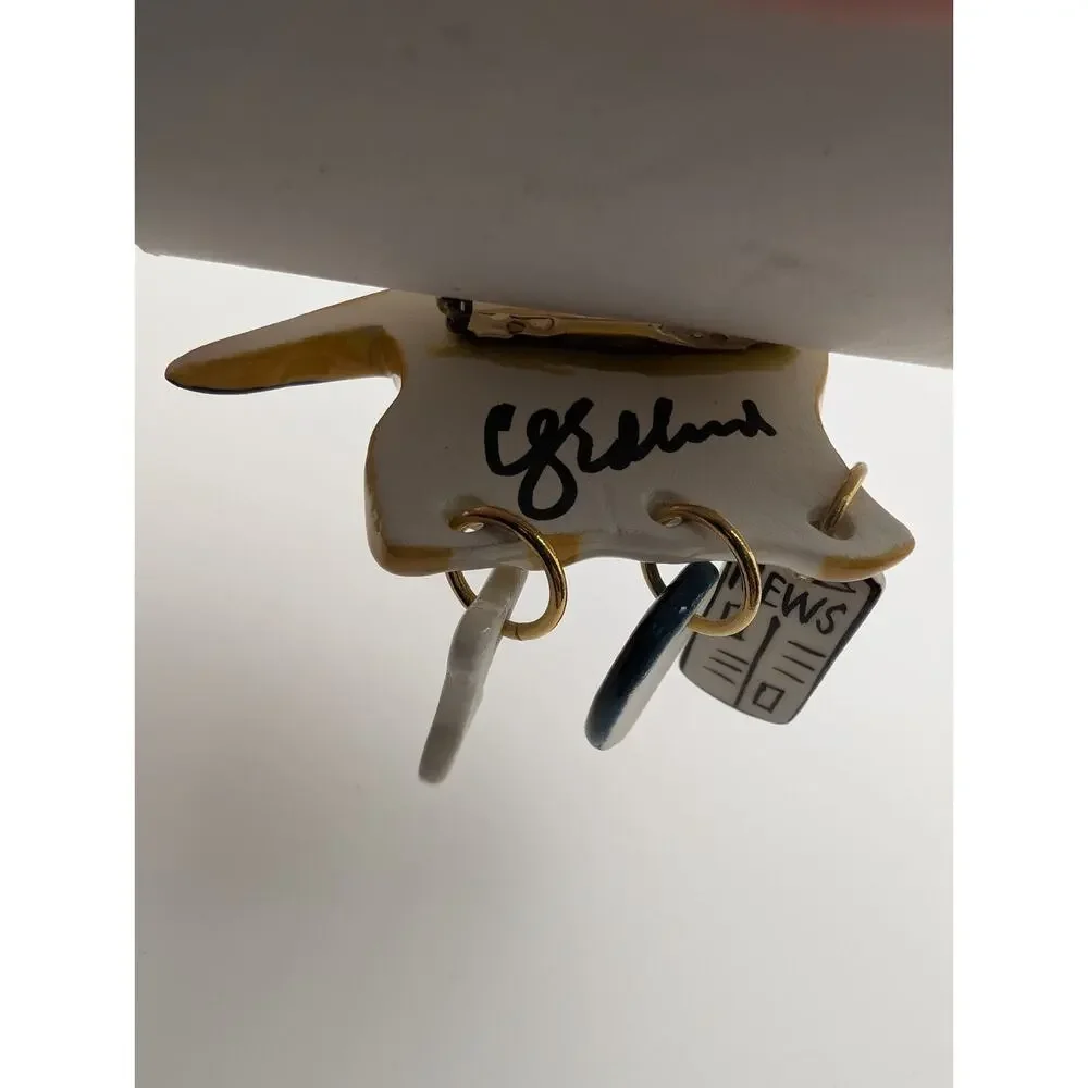 Vintage Signed Carolyn Edlund Ceramic Golden Retriever / Yellow Lab Pin New